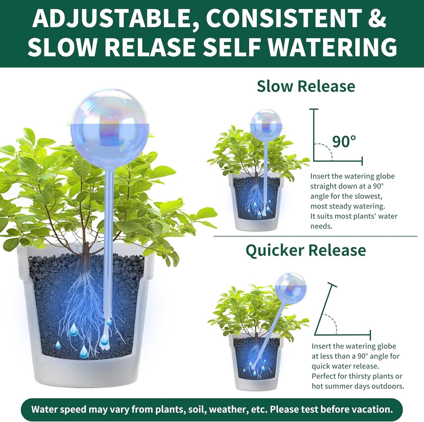 6.4 oz Medium Plant Self Watering Globes, Light Iridescent Glass Water Bulb for Indoor Plants While Away, Automatic Plant Waterer Self-Watering Stakes, Perfect Gardening Gifts, 2 Pack