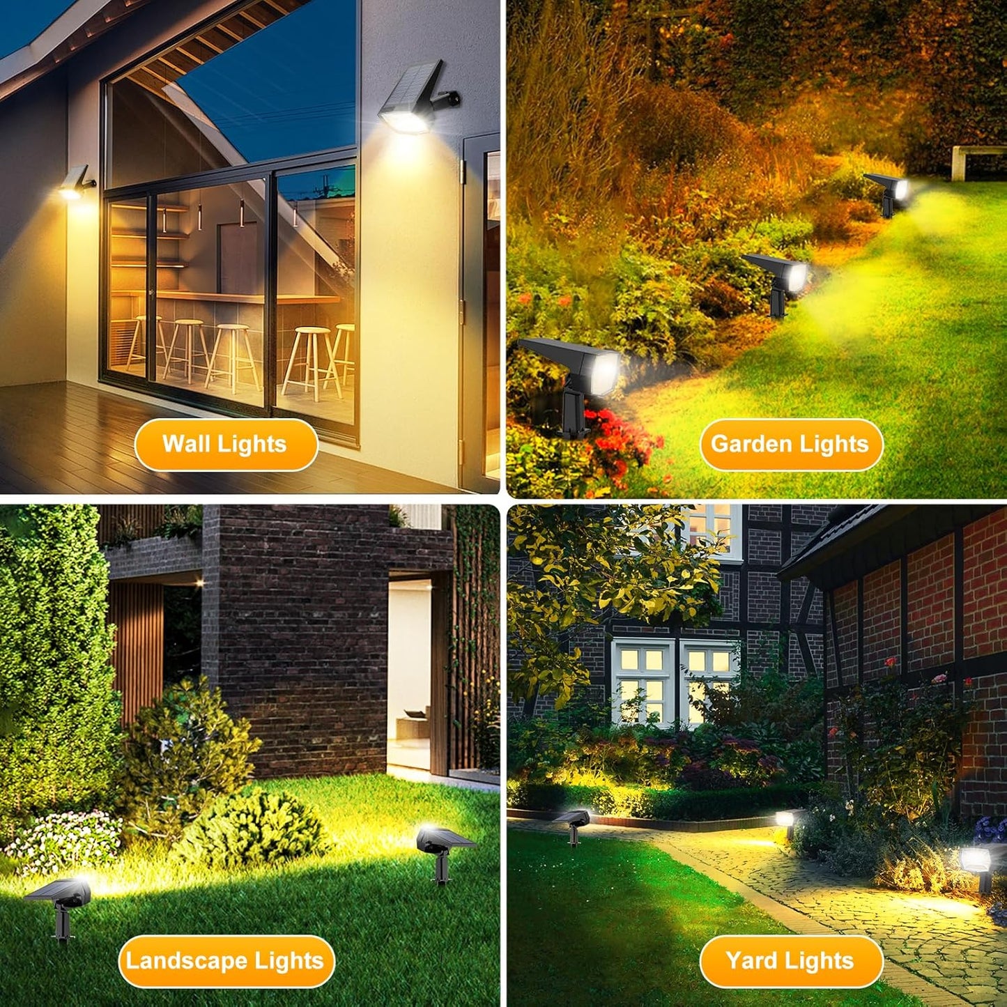 Fabrito 72 LEDs Solar Spot Lights Outdoor Waterproof, 3 Modes Landscape Spotlights, Dusk to Dawn Solar Powered Flood Wall Lights for Outside, Solar Garden Lights for Yard Porch 10 Pack (Warm White)