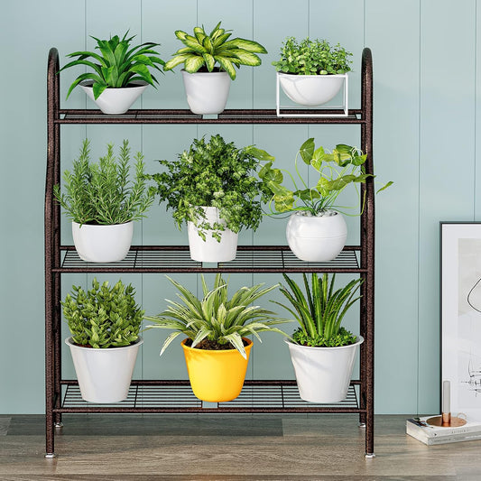 SORCEDAS Plant Stand Indoor Outdoor Plant Shelf 3 Tier Metal Corner Flower Stand Multiple Holder for Patio Garden Balcony Living Room, Bronze