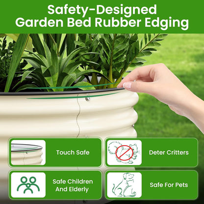 Round Raised Garden Bed Kit, 3.5x3.5x1.4Ft Outdoor Zinc-Aluminum-Magnesium Metal Flower Beds Stainless Steel Patio Ground Planter for Planting Vegetables (Ivory)