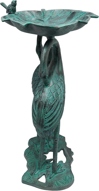 Oakland Living 5608-GBK Cast Aluminum 30-in Twin Crane Black Patina Bird Bath with Leaf Bowl Birdbath