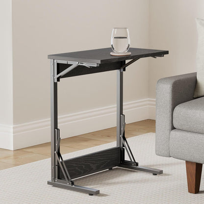 Tatub 24" Folding C Shaped End Table Set of 2, Small Sofa Side Laptop Desk, Couch TV Tray Table for Living Room, Bedroom, Black