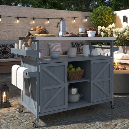 50.25" W Grill Cart with Stainless Steel Tabletop - Outdoor Storage Cabinet for BBQ, Bar Patio Kitchen Island with Ample Storage and Lockable Wheels