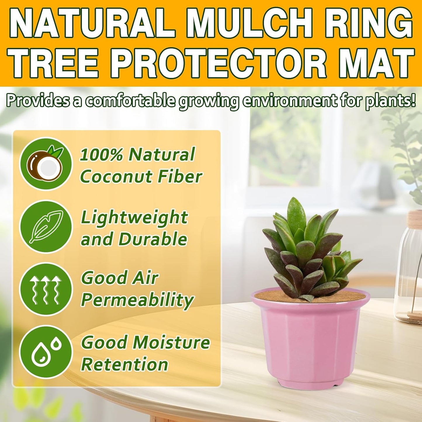 ZeeDix 10 Pack 6 Inch Coconut Fiber Mulch Ring, 100% Natural Coco Coir Tree Ring Mulch Mat Plant Protector Mat, Coconut Coir Discs Plant Pot Soil Cover for Indoor Outdoor Plants, Flower Pot Decoration