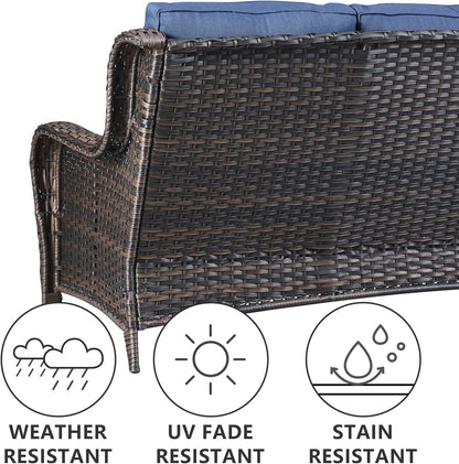 Outdoor Loveseat Small Patio Furniture 2 Seater Sofa Brown Wicker Couch Rattan Settee for Single-Family House