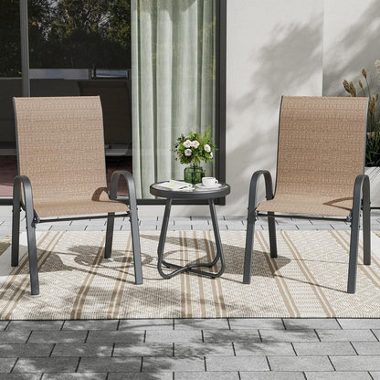 UDPATIO Patio Dining Set of 3, Outdoor Table and Chairs Set with Glass Table, 2 Stackable Patio Chairs with High Back, Outdoor Furniture Sets for Deck Garden Backyard Lawn Poolside (Brown)
