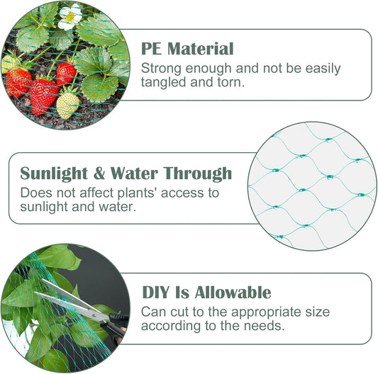 CandyHome 13Ft x 33Ft Anti Bird Protection Mesh Garden Netting Seedlings Plants Flowers Fruit Trees Vegetables from Rodents Deer Reusable Fencing, Green