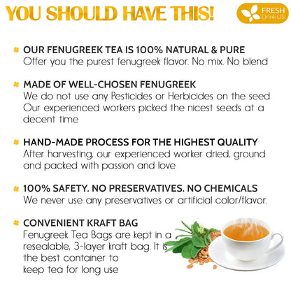 FreshDrinkUS, Premium 30 Fenugreek Tea Bags, 100% Natural & Pure from Fenugreek. Fenugreek Herbal Tea. Made with Natural Material Tea Bags. No Sugar, No Caffeine, No Gluten, Vegan.
