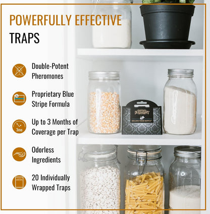 Dr. Killigan's Premium Double Potent Pantry Moth Traps with Pheromones Prime, Sticky Indian Meal Moth Traps for Kitchen, How to Get Rid of Moths in House (20 Pack, Black)