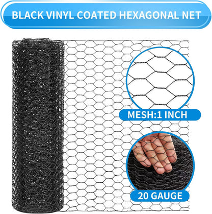 60'' x 150' Black Chicken Wire Mesh Fence, 20 Gauge Galvanized Poultry Netting and 1 inch Garden Mesh Fence Roll, Chicken Wire for Floral Arrangements/Crafts/Farm/Livestock/Pet Protection