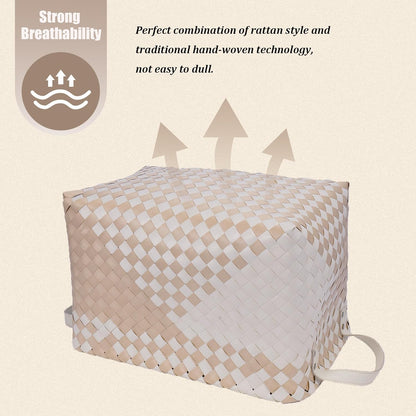 BROWNLILY Handwoven Clothes Basket Laundry Hampers Large Wicker Storage Baskets for Shelves Blankets Closet Storage Bins Car Bedroom Bathroom Organizers and Storage (Pack of 4, Khaki & Ivory White)