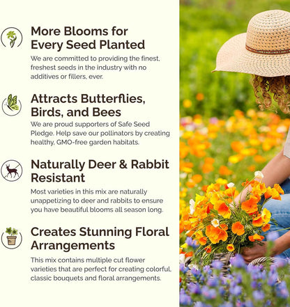 Eden Brothers Poppy Power Flower Mixed Seeds for Planting, 1 lb, 480,000+ Seeds with Red Corn, Iceland, California Poppy | Attracts Pollinators, Plant in Spring or Fall, Zones 3, 4, 5, 6, 7, 8, 9, 10