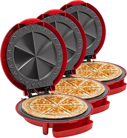 Elite Gourmet EQD-118 Electric Non-Stick 11" Quesadilla Maker,Easy-Slice 6-Wedge,Grilled Cheese Corn Flour Tortilla Snacks,Red,(Pack of 3)
