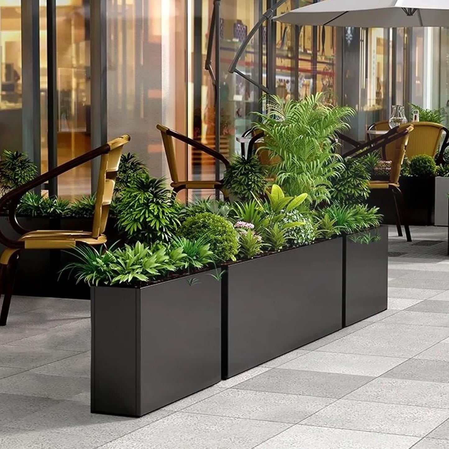 Galvanized Steel Metallic Heavy Planter for Outdoor Plants Metal Outdoor Planter Spliced Flower Box with Partitions for Outside,Indoor,Garden (Black, 24 * 10 * 24)
