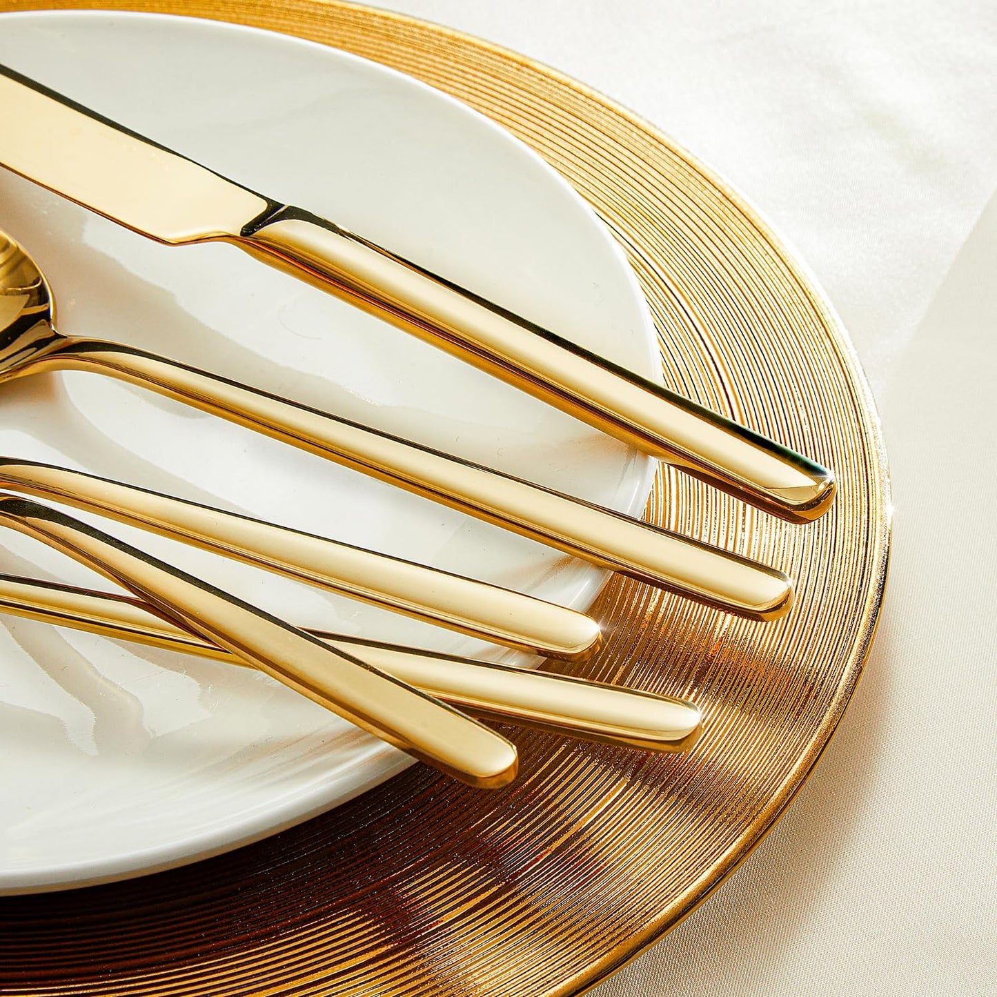 KINGSTONE Gold Silverware Set, 60 Piece Flatware Cutlery Set for 12, 18/10 Stainless Steel Silverware Mirror Polished Dishwasher Safe for Home, Restaurant, Wedding, Party(Gold, 60 pieces for 12)