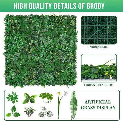 Grass Wall 20"x20" Pack of 12, Artificial Boxwood Panels, Privacy Hedge Fence Screen with UV Protection, Greenery Backdrop for Indoor Home Wedding Decor and Outdoor Garden Backyard