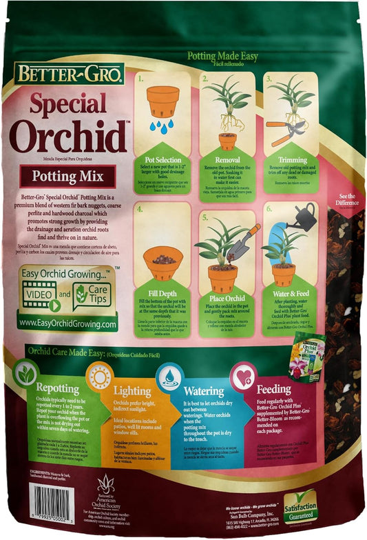 Better-Gro Special Orchid Mix - Premium Grade Orchid Bark Potting Mix for Potting, Repotting, Enhanced Drainage, Air Flow & Root Ventilation, Ideal for Phalaenopsis, Cattleyas, Dendrobiums - 8 Quarts