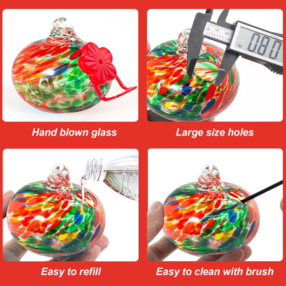 6 Pcs Heart-Shaped Hummingbird Feeder for Outdoors, Flexible Stackable Hand Blown Glass Humming Bird Feeders with 6 Adjustable Perch for Garden Tree Yard Patio Outdoors (Heart Shaped, Red)