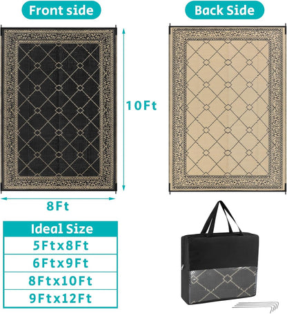 HEBE Outdoor Rug Waterproof 8x10, Reversible Plastic Straw Rug RV Camping Rug, Indoor Outdoor Patio Mat Clearance, Outside Carpet for Porch,Deck,Camper,Balcony,Backyard,Picnic