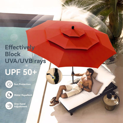 PHI VILLA Patio Table and Chairs Dining Set with Umbrella for 4, Outdoor Dining Set with 4 Swivel Patio Chairs, 1 Square Metal Dining Table and 10ft Orange Red Large Patio Umbrella (No Umbrella Base)