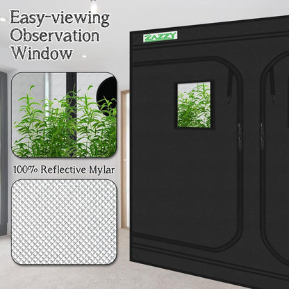 zazzy Grow Tent, 120"x60"x78" Hydroponic Mylar Grow Tent Reflective Garden Growing Dark Room with Observation Window, Removable Floor Tray and Tool Bag for Indoor Plant Growing 10x5