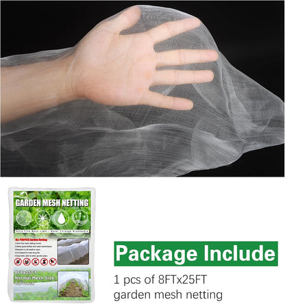 SnugNiture 3 Pack Garden Netting 8x25FT Ultra Fine Mesh Mosquito Netting Plant Covers, White Bird Netting Barrier Greenhouse Row Cover Protect Fruits Flower Vegetables from Birds Deer & Squirrels