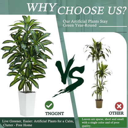 Artificial Dracaena Tree：5FT Faux Silk Tropical Yucca Floor Trees Realistic Fake Green Plant with Natural Wood Trunk & Lifelike Leaves for Home Office Decor Indoor & Outdoor (5FT,1-Pack,White)