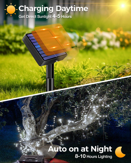 3 Pack Solar Fairy Lights for Outside Waterproof, 49FT/15M 150LED Solar String Light Outdoor 8 Modes Solar Twinkle Lights for Garden Yard Christmas Tree Wedding Party Decor, Cool White
