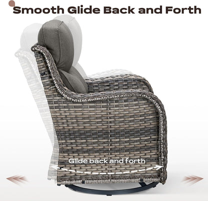 Outdoor Patio Swivel Rocker Chairs Set of 2, Waterproof Wicker, High Back, Deep Seating, Wide Armrest, Upgraded 6 inch Thick Cushions, Ideal for Deck Porch Backyard, Mixed Grey-Grey
