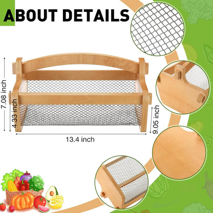 Garden Harvest Basket Mesh Storage with Handle Versatile Gardening Fruits Vegetables Gathering Basket Garden Supply Gardener Gift Spring for Washing Holding (Wood Color,13.4in)