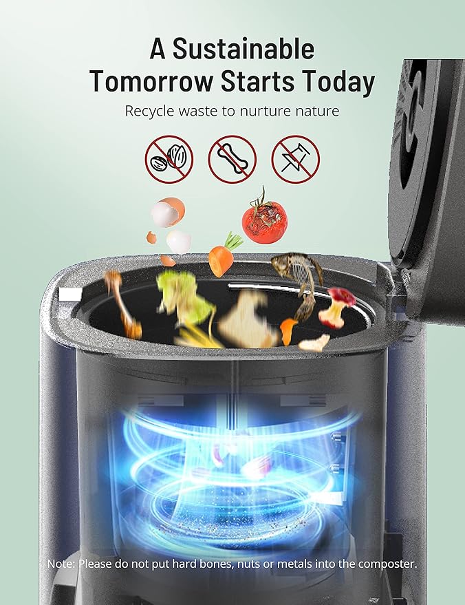 Paris Rhône Smart Waste Kitchen Composter, Electric Kitchen Compost Bin Eco-Friendly Sustainable Indoor Countertop Food Cycler with 3 Modes, Odor-Free with Carbon Filters, Fertilizes Your Garden