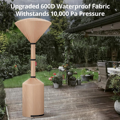 QH.HOME Winter Patio Heater Covers, [2025 Upgraded Tear-Resistant Fabric] Waterproof with Robust Zipper ,Height fit 87"-92",Dustproof/Wind/Sunlight/Snow-Resistant, Camel