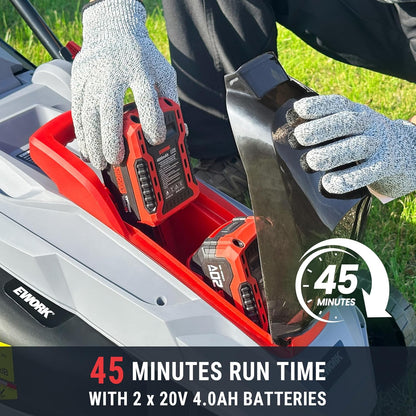 EWORK 40V 13-Inch Electric Lawn Mower Cordless, Brushless Motor, 5 Height Adjustment with 2 x 20V 4.0Ah Batteries and Charger, Battery Powered Walk-Behind Lawn Mowers Suitable for Garden, Small Yards