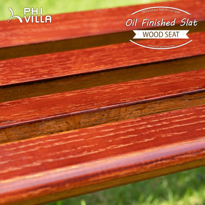 PHI VILLA Outdoor Garden Bench for Children, 33”L Small Metal Bench with Wood Clearance Seating & Floral Pattern Back for Patio, Lawn, Balcony, Backyard, Porch and Indoor - Black