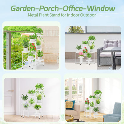 iDavosic.ly Plant Stand Indoor Outdoor, 7 Tier Corner Metal Flower Display Holder Shelf, Folding Tall Orchid Rack for Patio Balcony Porch Garden Living Room House, White