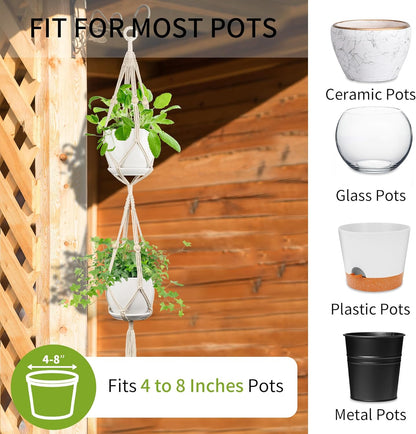 2 Pack Macrame Plant Hanger, 49 Inch, Fits 4-8 Inch Pots, 2 Tier Indoor Outdoor Hanging Planter Basket Flower Pot Holder, Boho Home Decor, Ivory (POTS NOT Included)