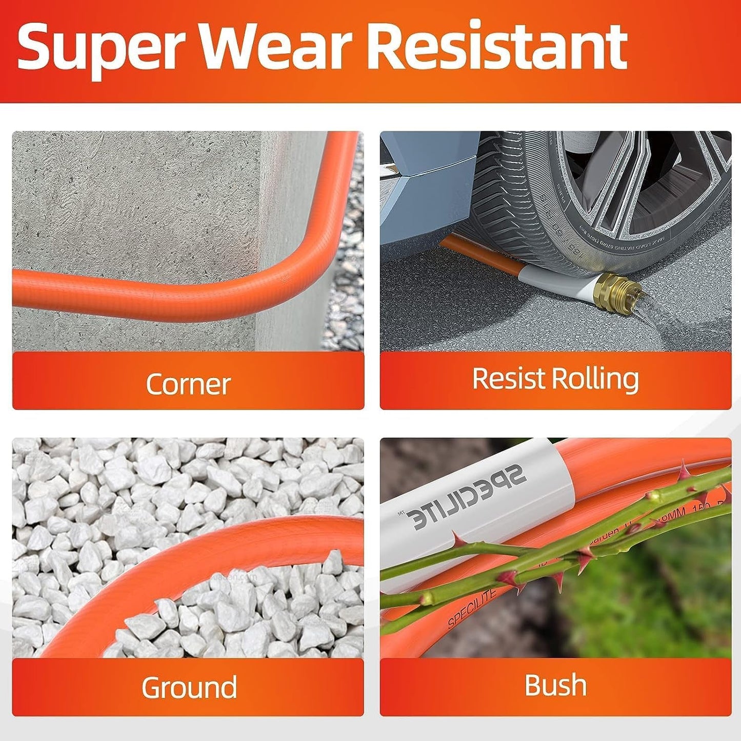Garden Water Hose 5 ft x 5/8 in, Heavy Duty Leader Pipe Extension, Flexible, Lightweight Kink-less,Hybrid Rubber, with 3/4" Brass Fittings, Orange