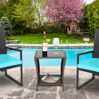 Outdoor Small Patio Table - PE Rattan Coffee Table, Wicker Side Table for Patio, Balcony & Porch, Durable & Iron Frame (1, Dark Blonde)