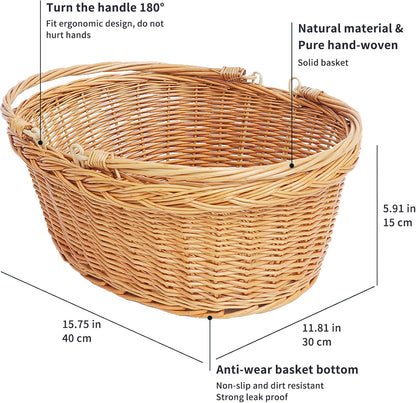 Wicker Picnic Basket with Handle, Natural Large Empty Basket Cheap Easter Egg Candy Storage Suitable for Toys, Flowers, Weddings (Original Color 15.75 * 11.81 * 5.91 inches)