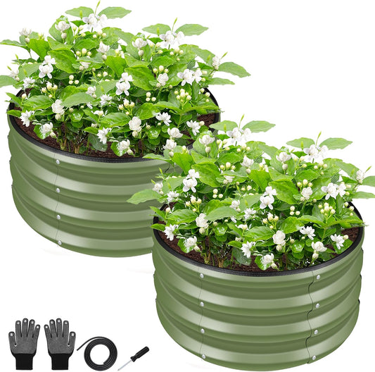 ZXZYHFTY Round Galvanized Raised Garden Bed kit,Green Outdoor Garden Raised Planter Box, Round Large Metal Raised Garden Beds for Vegetable 2 * 2 * 1ft 2 Pcs