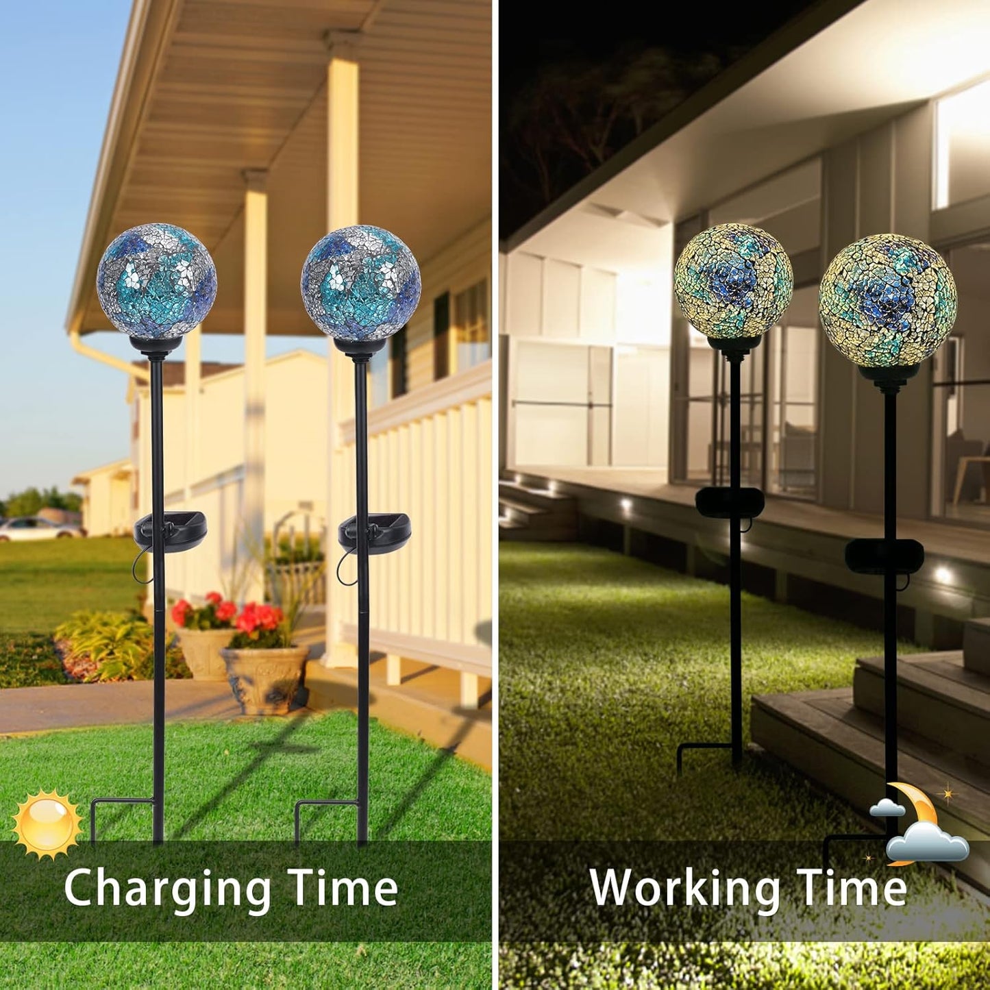 VCUTEKA Mosaic Solar Light, Solar Garden Decorative Lights Outdoor Waterproof LED Pathway Stake Light for Landscape Patio Yard Deck Walkway Decoration, 2 Pack