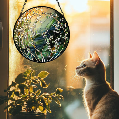 Stained Glass Suncatcher, Yellow Green Gradient Flower Sun Catcher Plants Stain Glass Window Hanging Decoration Mother's Day Birthday Gifts for Women Men Mom and Nana 11.8 in