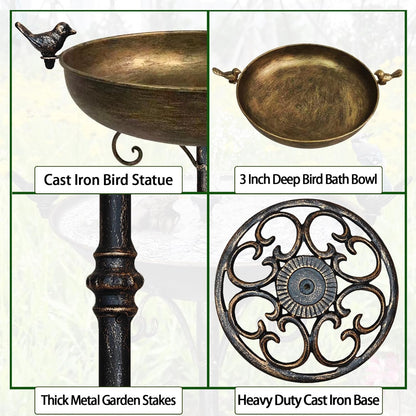 Cast Iron Bird Bath, Bird Baths for Outdoor, Metal Bird Bath with Bird Statues Bird Bath and Bird Feeder Bowl Tray Yard Garden Lawn Outside Decoration