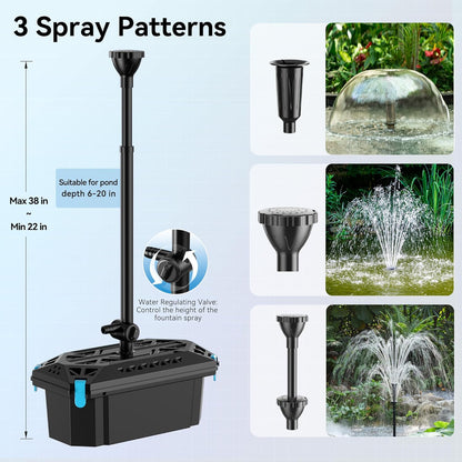 NFESOLAR Pond Filter Fountain with 50W Solar Panel, 580 GPH Water Pump, 10 FT Extension Cord, Solar Fountain Pump with Pond Filter Box Outdoor for Koi Ponds Water Feature Waterfall Pool