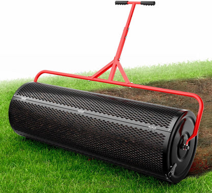 Compost Peat Moss Spreader for Lawn, 44 Inch Compost Roller Spreader with Adjustable T-Shaped Handle, Upgraded Side Clasps, Durable Lightweight Metal Roller, Lawn Garden Yard Care