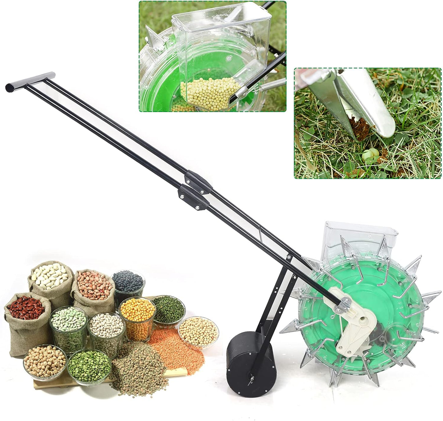 Garden Seeder Row Planter, Hand Push Seeder Machine w/12 Holes Row Seeding Sowing & Fertilizer Applicator, Walk-Behind Row Crop Planter for Sowing Seeds, Corn, Soybeans, Peanuts, Mung Beans, Sunflower
