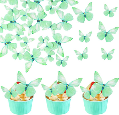 Ephlyn 72Pcs Wafer Paper Butterflies Cupcake Toppers, Edible Butterfly Cake Decorations, Butterfly Theme Birthday Party Decorations for Wedding Birthday Anniversary Party Decorations Green