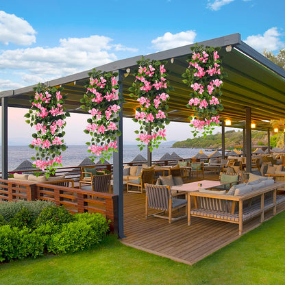 Artificial Hanging Flowers Bougainvillea, UV Resistant Fake Plastic Faux Flower Fabric Vine for Indoor Outdoor Garden Porch Eave Wedding Wall Décor