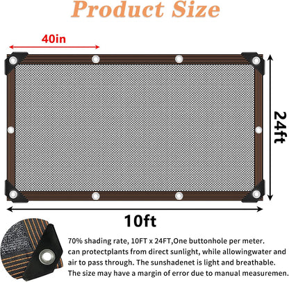 QLOFEI 60-70% Shade Cloth with Grommets, Sunblock Shade Sail Mesh Tarp for Plant Greenhouse, Easy to Hang Shade Cloth for Patio Kennel Chicken Coop Lawn Garden Shade Neting Cover, 10x24 FT