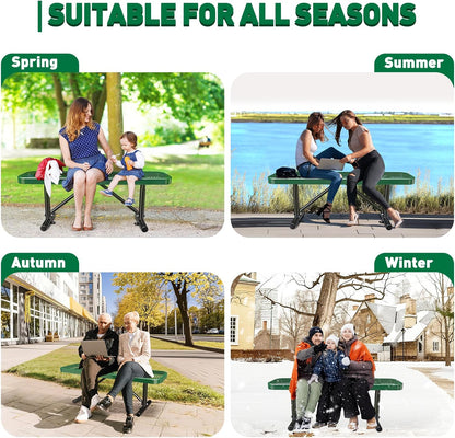Thermoplastic Coated Iron Park Bench for Outside, Heavy Duty Metal Garden Bench, Expanded Commercial Grade Seating for Shopping Malls, Lawn Yard Porch Entryway (Green without Backrest, 48IN)